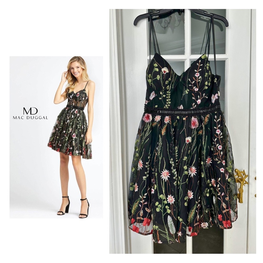 MAC DUGGAL Embroidered Fit & Flare Cocktail Dress (Size 10)